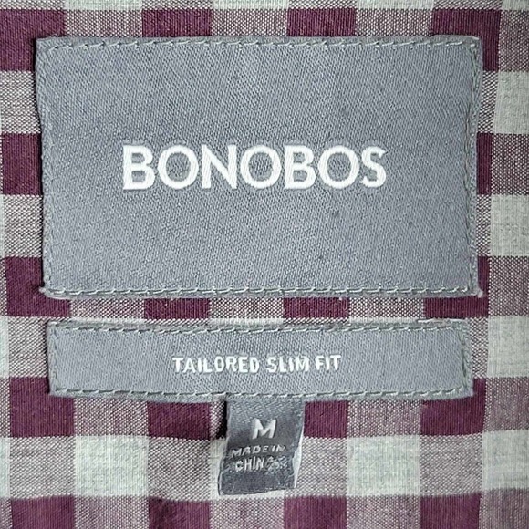 Bonobos Shirt Button Down Mens Size M Maroon Gray Plaid Tailored Slim Fit LS - Picture 6 of 9